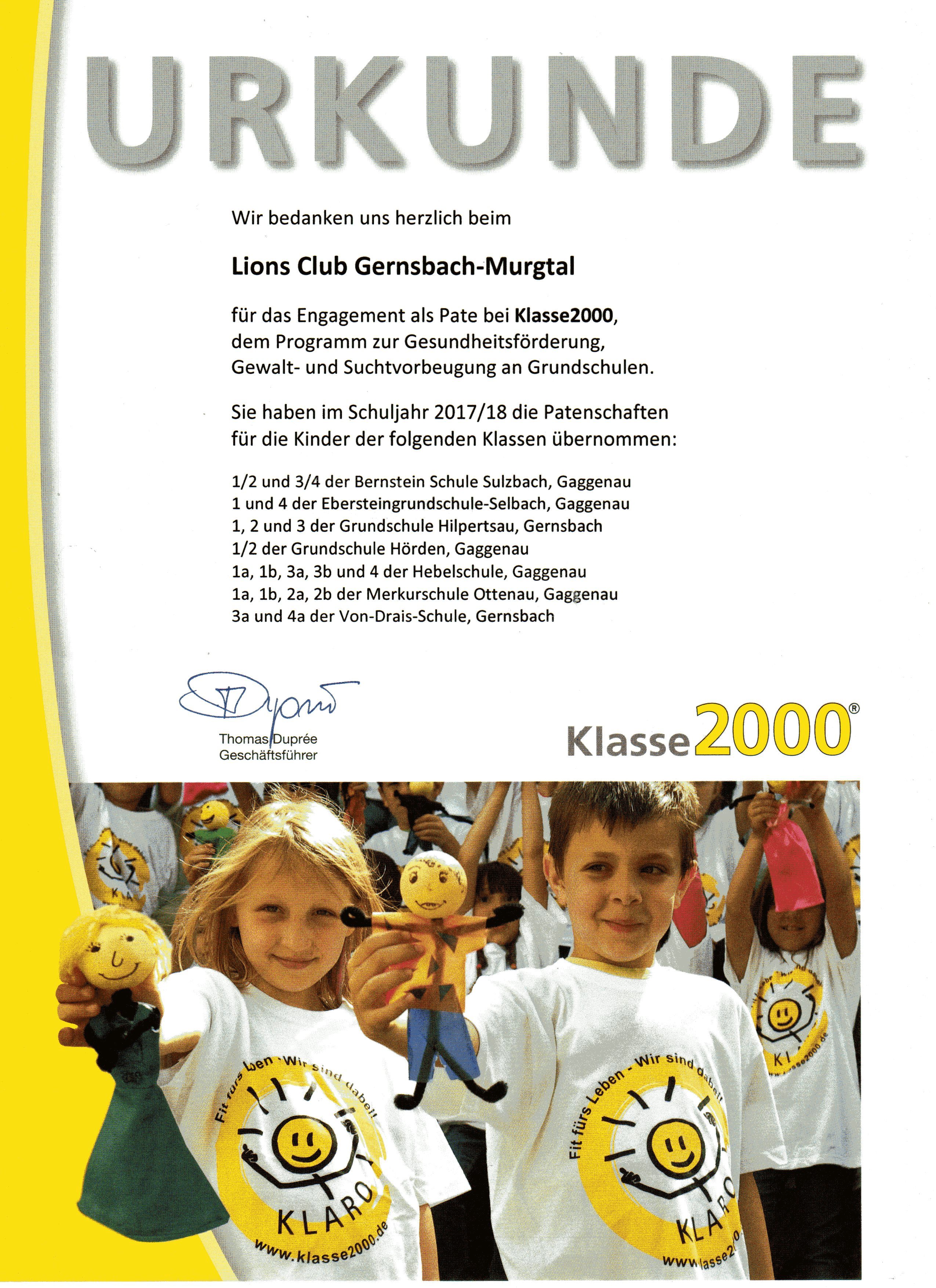 Urkunde Klasse2000
