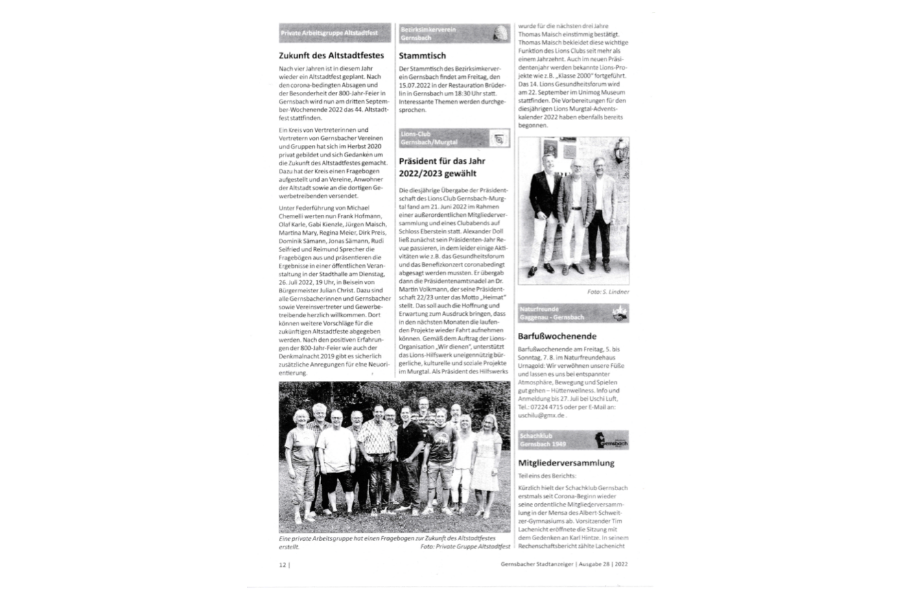 Clipping Gernsbacher Stadtanzeiger Ausgabe 28